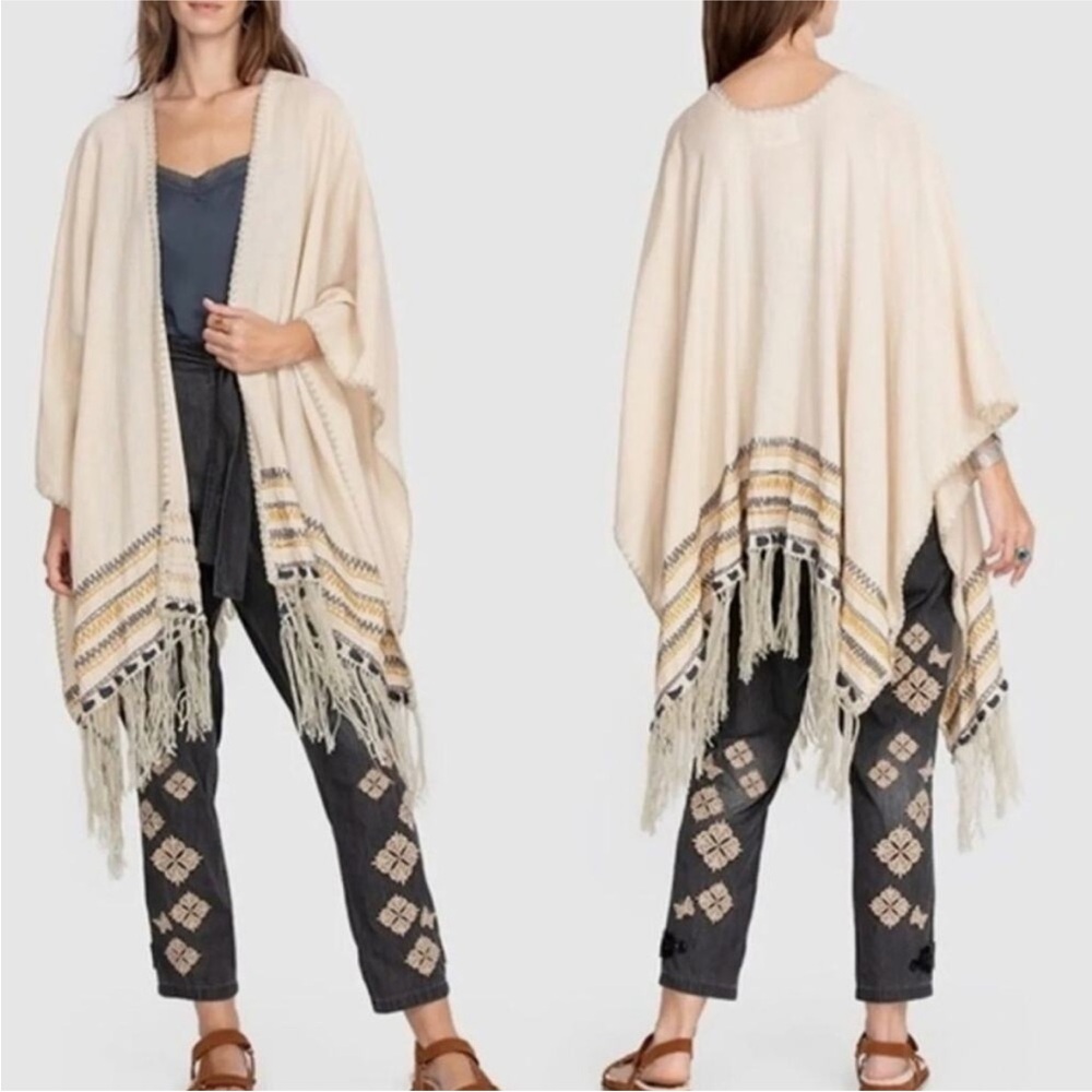 Johnny Was Aro Embroidered Fringe Poncho
